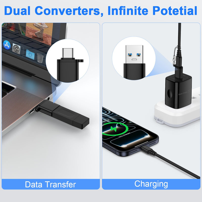 USB to USB C Adapter, USBA Male to USBC Female Car Charger Adapter 4 Pack | Type C to USB A Charger Cable Converter for iPhone 17/16/15 Pro Max MacBook Pro/Air iPad Samsung Galaxy S26/S25/S24 Ultra/FE black