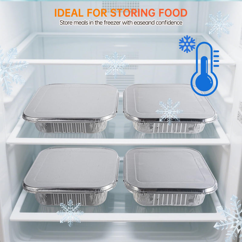 50 Pack 8x8 Aluminum Pans with Lids, 8x8 Foil Baking Pans with Lids | Heavy-Duty Aluminum Foil Pans with lids, Disposable Food Containers for Cake Baking, Cooking, Heating, Storing& Meal Prepping 50 Pack with Lids