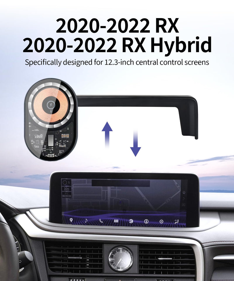 15W Wireless Charger Car Phone Holder for Lexus RX 2020-2022, 12.3" Screen | Magsafe Accessories Fast Charging Magnetic Cell Phone Holder Clip Compatible with iPhone Android, 3D Fit Vehicle Phone Stand 12.3-inch for 2020-2022 RX/RX Hybrid