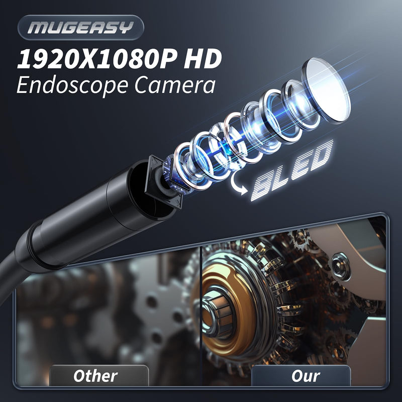 Endoscope Camera with Light, Inspection Borescope Camera with 4.3" IPS Screen, 1920P HD with 8 LED Lights, 16.6FT Semi-Rigid Cord Bore Scope, IP67 Waterproof Endoscope for Sewer, Tools(Orange) 16.6FT Single Lens