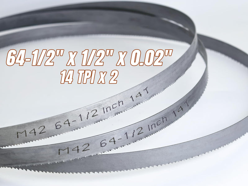 2 Pack 64-1/2 inch Band Saw Blades Metal Cutting, 64-1/2 x 1/2 x 0.02 Inch, Bandsaw Blades, Bi-Metal M42, 14 TPI 2 pcs 14 tpi
