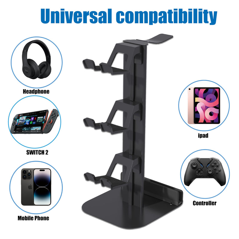 Game Controller Holder & Headphone Stand for Desk, 3-Layer Headset Holder Storage Organizer Switch/Headphones/Controller/Laptop Mobile Phone