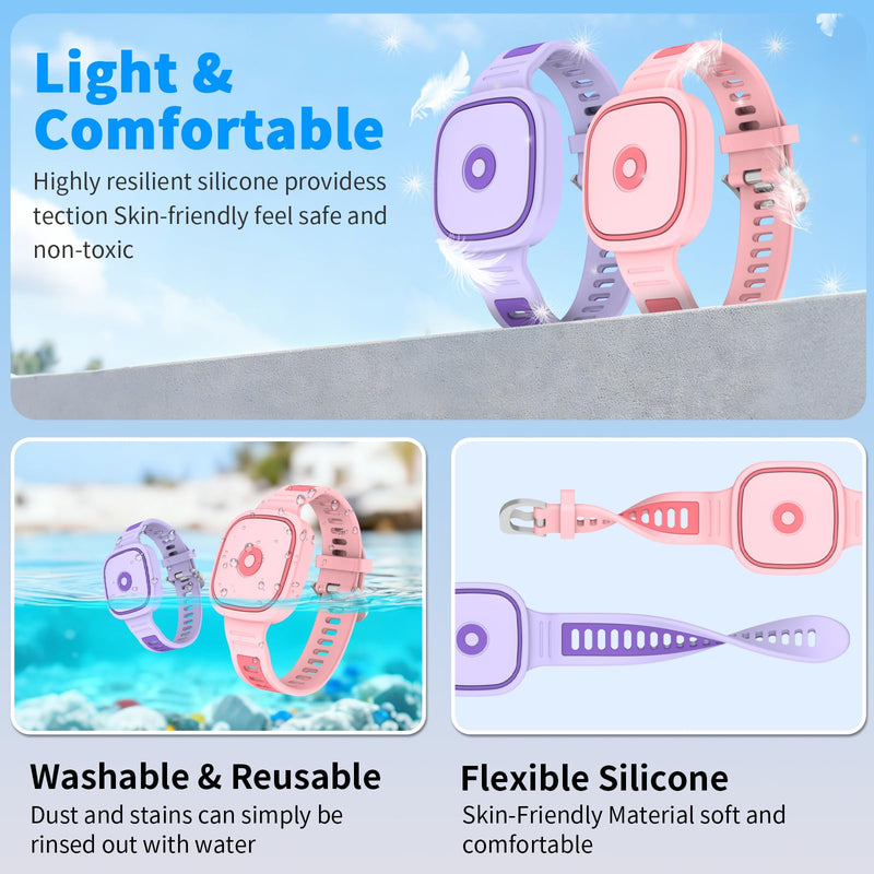 [2 Pack] Silicone Bracelet for Tile Mate (2022/2024), Waterproof Protective Case for Tile Life360 Mate Tracker Hidden Tile Mate Holder for Kids Teens Elderly (Pink+Purple) 2Pcs (Pink & Purple)