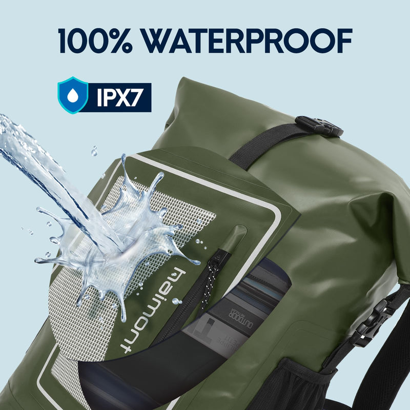 Haimont Waterproof Backpack Dry Bag Floating Roll Top Dry Sack Durable Backpack for Kayaking, Surfing, Rafting, Fishing, 30L Army Green