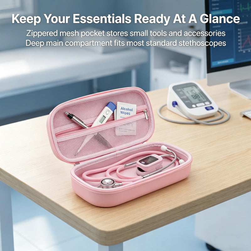 SMYV Stethoscope Case - Hard Shell Protective Carrying Bag for 3M Littmann Classic III/IV, MDF, ADC Stethoscopes, Medical Storage Organizer for Nurses, Doctors, Nursing Students - Pink PU Pink
