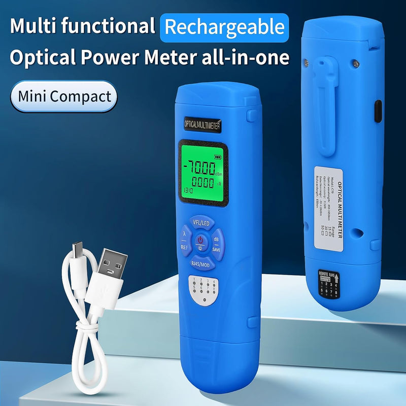 Rechargeable Fiber Optic Power Meter L-C70 (-70 - +10 dBm) Mini Fiber Optic Cable Tester SC/FC/ST 2.5mm Universal Interface, Integrated OPM VFL LED RJ45 Functions, with 1 FC-LC Adapter (OPM-VFL-50) OPM with VFL 50KM