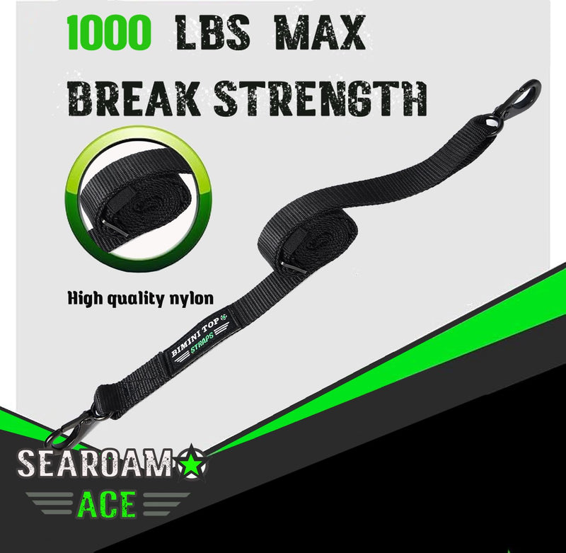 Boat Bimini Top Straps 2 PCS Adjustable Straps with SS 316 Black Plating Hooks 24"~60" Marine Black Nylon Embroidery Webbing Strap,1000LB Break Limit