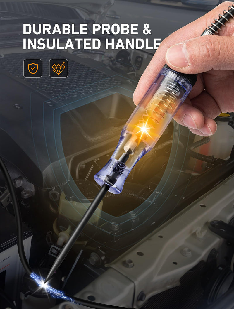 Test Light Automotive, Circuit Tester 6V-12V-24V DC Car Electrical Test Pen with Alligator Clip and Long Steel Probe, Continuity Voltage Fuse Tester for Sedan, SUV, RV and Truck