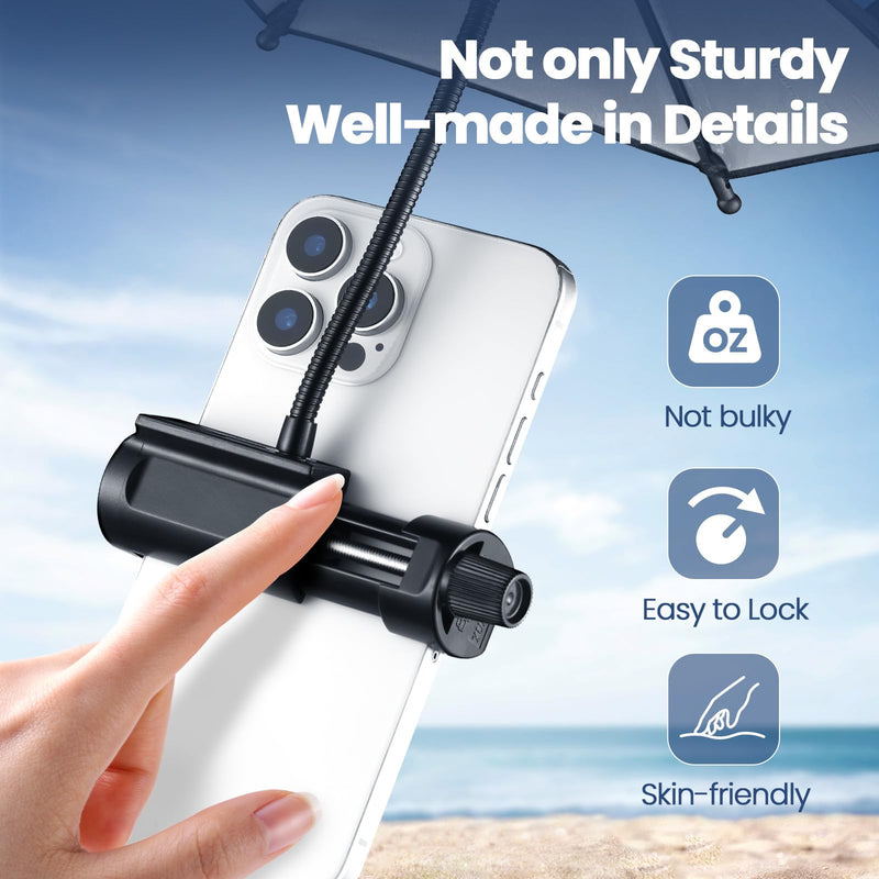 OUTXE Strong Clip Phone Umbrella for Sun, Mini Tanning Shade Cover for Cell iPhone/Android (Black) 2-Pack