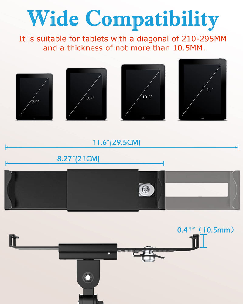 iPad Wall Mount, Security Anti-Theft Tablet Wall Mount Holder with Lock and Keys, 360° Swivel iPad Pro Mount, Compatible with 7-11 Inch Tablets (iPad, Galaxy Tab, Slate, Fire) – Black