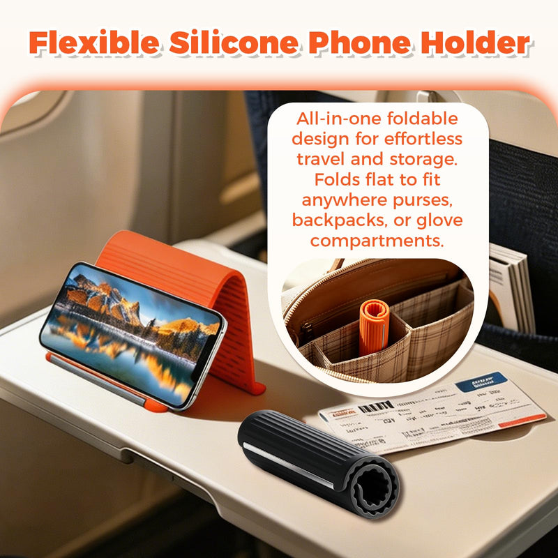 2 Pack Portable Foldable Silicone Aluminum Phone Holder | Flexible Adjustable Bends, Anti-Slip Universal Mobile Phone & Small Tablet Holder for Desk, Airplane, Travel, Office, Home 2 PCS