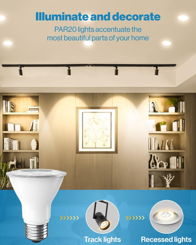 Sunco 10 Pack PAR20 LED Bulbs 50W Equivalent 7W Dimmable, CRI90 3000K Warm White 470 Lumens E26 Medium Base IP65 Waterproof Indoor Outdoor Home Residential Super Bright Wide Area Flood Light - UL 10 Count (Pack of 1) White 3k