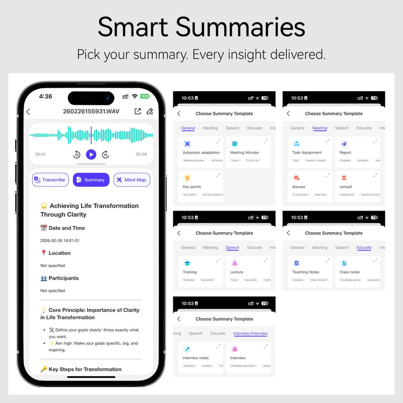 AI Voice Recorder, Note Ai Voice Recorder Transcription Summary & Mind Map, Ai Note Taking Device Supports 150 Languages, App Control, AI Recording Pen for Meetings, Lectures, Interviews, Calls Black