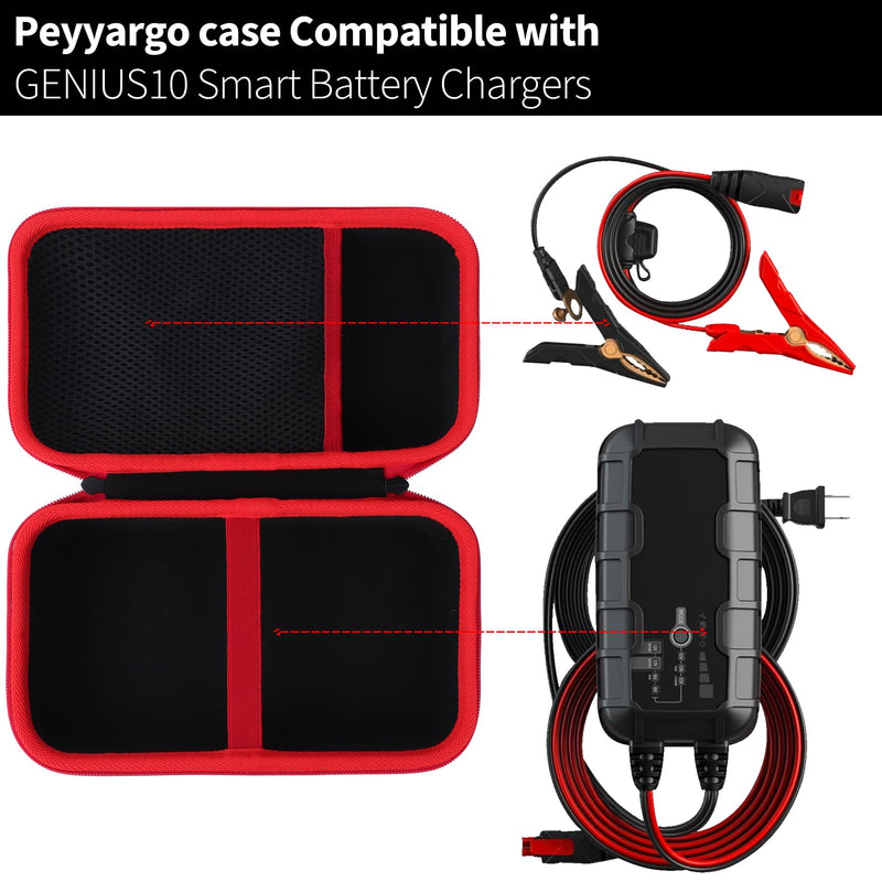 Case for GENIUS10 Smart Battery Charger, Hard EVA Storage Bag for Automotive Battery Maintainer and Accessories (Black with Red Zipper) Case for GENIUS10