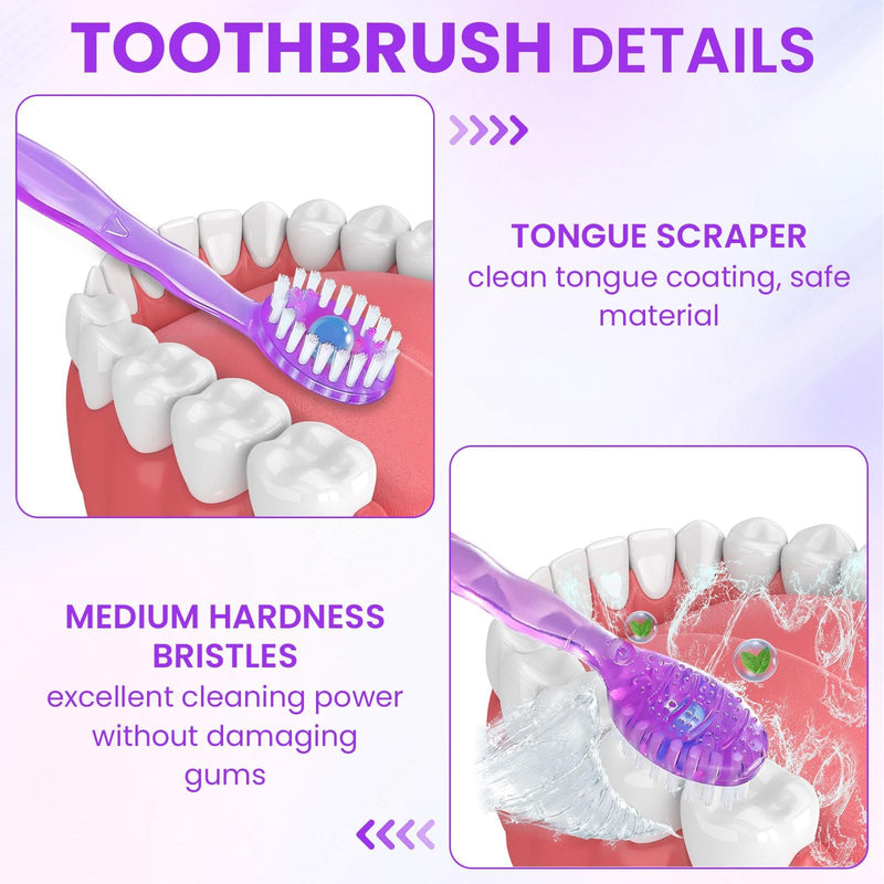 120 Pack 5-in-1 Mini Toothbrush Disposable, Waterless Disposable Toothbrushes with Toothpaste, Floss, Tongue Scraper, Toothpick, Prepasted Toothbrushes for Travel Hotel 120 Pack