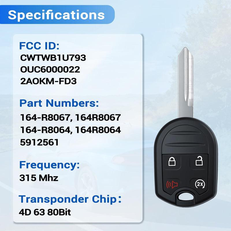 Key Fob Fit for Ford F150 2011-2014 F250 F350 Explorer Expedition | Fits for 2011-2016 Ford F450 F550 F650 F750/ 14-17 Lincoln Navigator MKX Keyless Entry Remote Control CWTWB1U793 OUC6000022