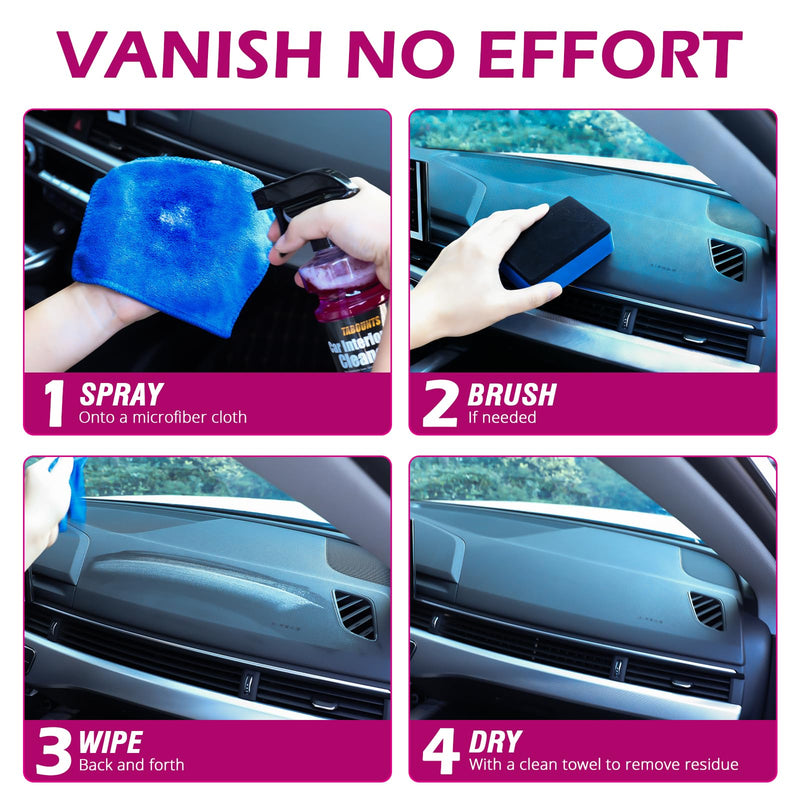 Car Interior Cleaner –Polishing Cleaner-Multi-Surface Auto Detailing for Leather, Glass, Dashboards & More – Dual-Mode Foam & Mist Spray (17oz) with Cleaning Towel
