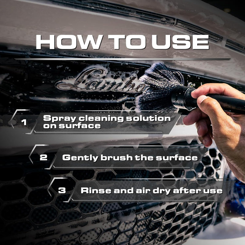 Blackline Car Detail Brushes- Luxury Car Detailing Brush Set for Interior and Exterior - Best Auto Detailing Brushes - Premium Car Detailing Brushes (Ultra Soft Bristles) Ultra Soft Bristles