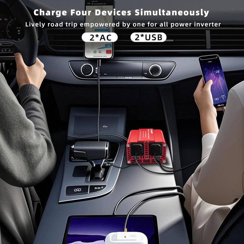 150W Power Inverter, LVYUAN Inverter 12V DC to 110V AC Car Plug in Adapter Outlet Dual 6.2A Charging USB Vehicle Converter for Phone, Laptops, Road Trip Charger 150W