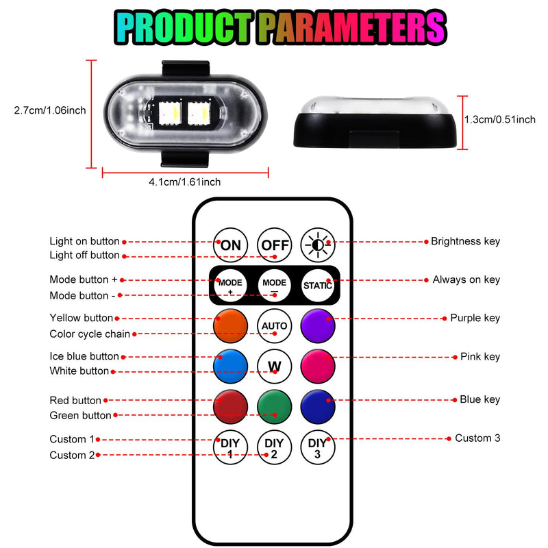 Wireless LED Lights for Car, Wireless Rock Lights with 8 Colors 10 Modes,Led Strobe Warning Light, Motorcycles, Boats, Camping, Bikes, Drones，Design in USA (4pcs Black) 4pcs
