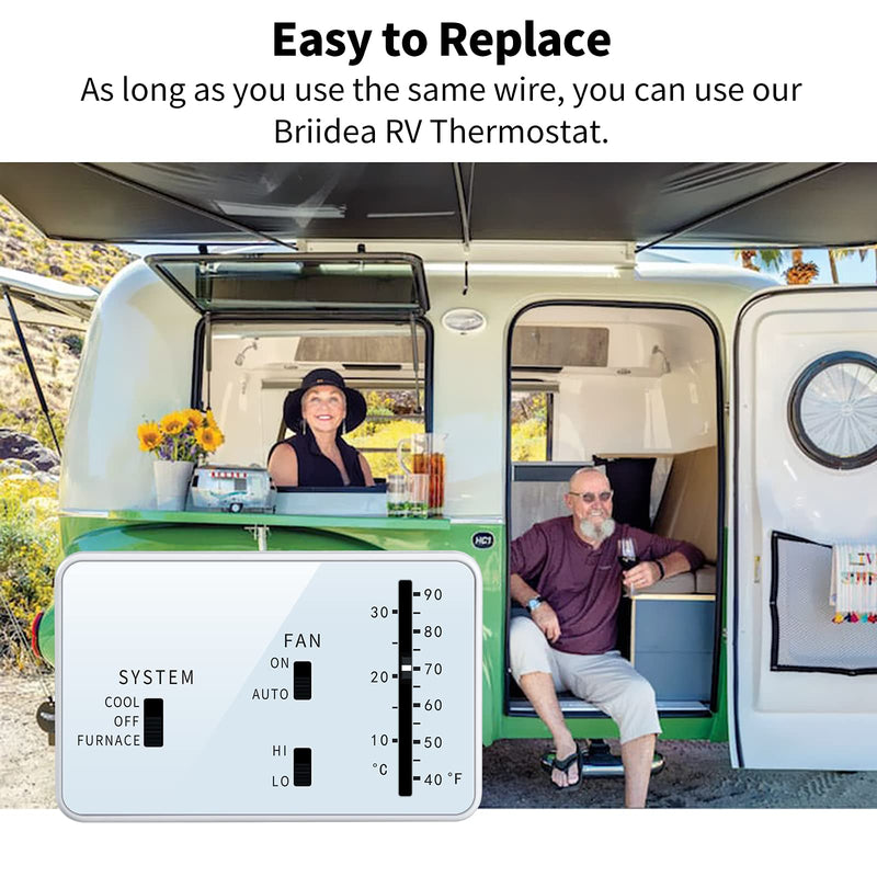 RV Thermostat, Briidea RV Analog Thermostat (Cool Only/Furnace), Replace for Dometic 3106995.032, 12 VDC White