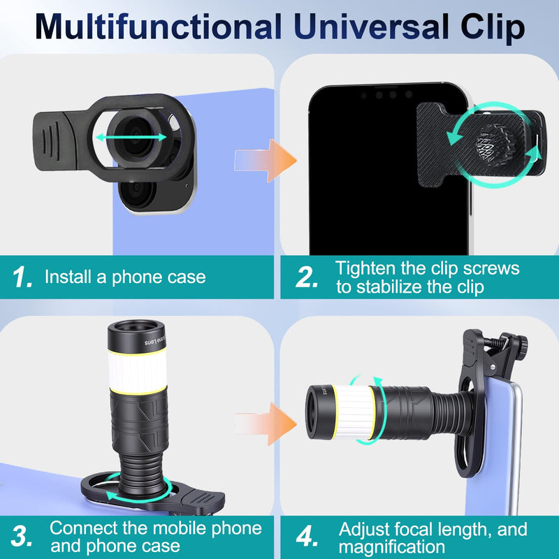 38X Phone Camera Lens for iOS and Android Cellphones, Telephoto Zoom Mobile Phone Lens with All-Purpose Phone Holder for Picture & Video Taking