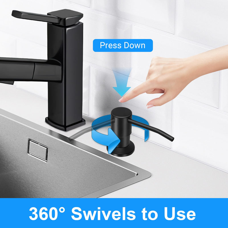 Soap Dispenser Kitchen Sink, Sink Soap Dispenser, 47" Extension Tube kit, Dish Soap Dispenser Pump, No Need More Refills (Black) Black