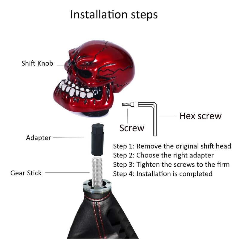 Skull Shift Knob Transmissions Gear Shifter Stick Handle Shifting Lever Fit Most Manual Automatic Cars Truck SUV (Red) Red