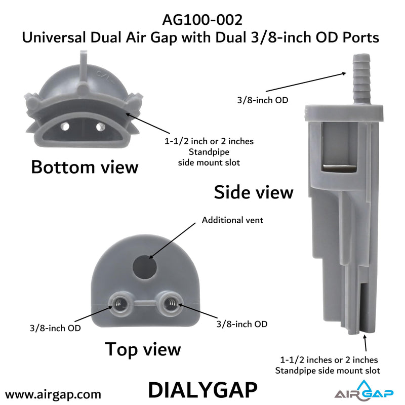 Universal Dual Air Gap with Dual 3/8-inch OD Ports (AG100-002, 34800)