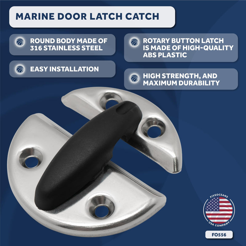 Five Oceans Marine Boat Latch, 2-3/8 Inch Round Twist Lock, 316 Stainless Steel Door Latch Catch for Boat Compartments, Cabinets, Hatches, and Center Console Doors - FO556