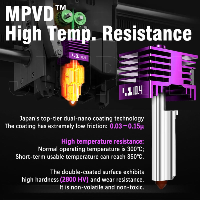 2PK MPVD Hotend 0.4mm for Bambu Lab X2D/P2S H2/A1 Series Nozzle Upgrade Nano-Coating Anti-Stick Filament High Hardness 2800HV for Bambu lab X2D P2S Nozzle Bambu Lab H2S Hotend 2 PK 0.4mm Hotend Kit For X2D/P2S/H2D/H2C/H2S/A1/A1mini