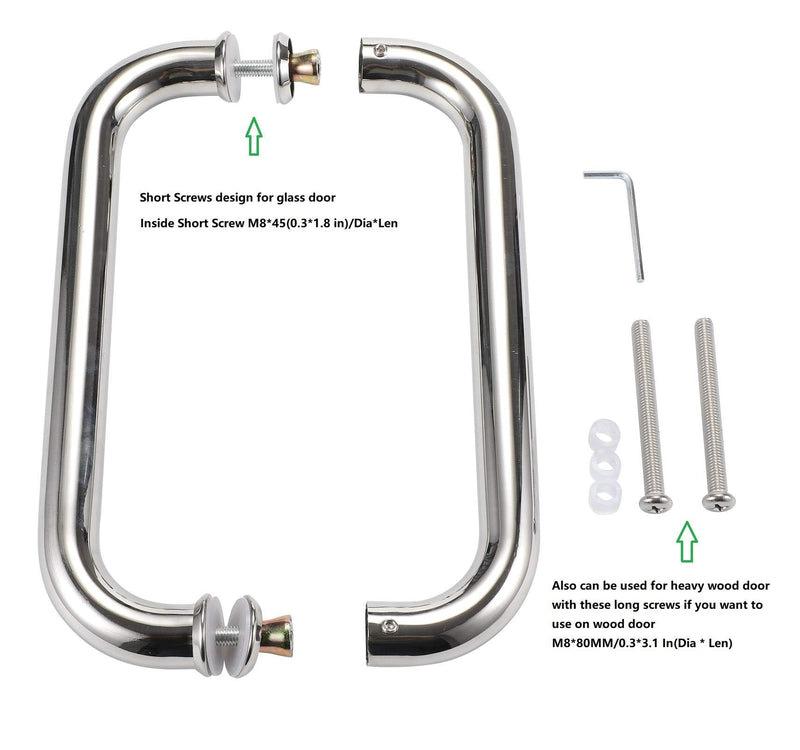 12" Glass Door Handle Shower Door Handle Made of Back to Back Stainless Steel