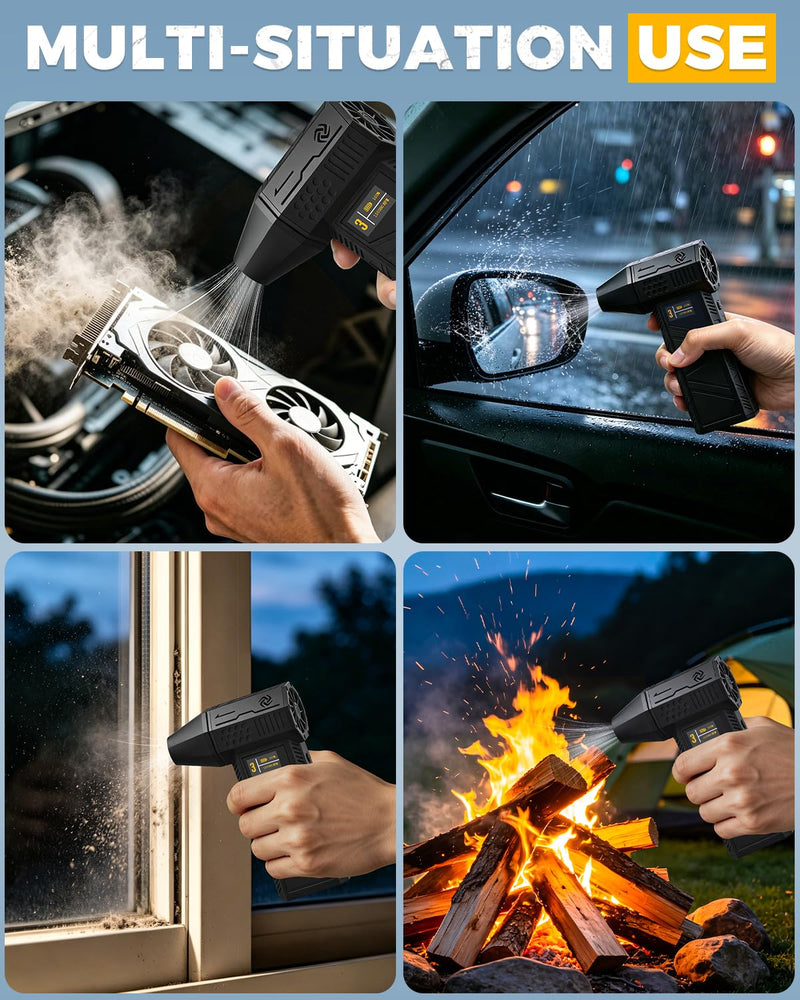 X3PRO Electric Air Duster, Powerful Turbo Fan 3 Speed Compressed Air Duster | 87.5 m/s Airflow, Brushless Motor, Cordless, 2 Brushes, Digital Display, Handheld Air Blower for Keyboard, PC, Car & Outdoor Black 1 Pack