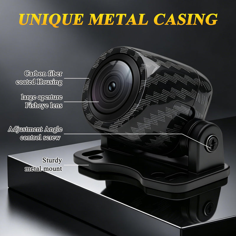 Backup Camera Carbon Fiber Coated Housing AHD 4k with Nylon Braided Wire: 170 Degree Wide Angle License Plate Backup Camera with Excellent Night Vision and IP68 Waterproof for Car SUV Truck