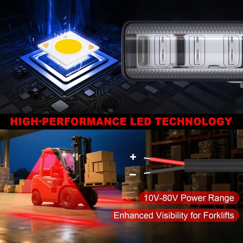 LED Forklift Safety Light Red for AGV Automated Guided Vehicle, Forklift Truck, Industrial Lift, Warehouse Safety, IP67 Waterproof, Aluminum Housing (2PCS) 2PCS