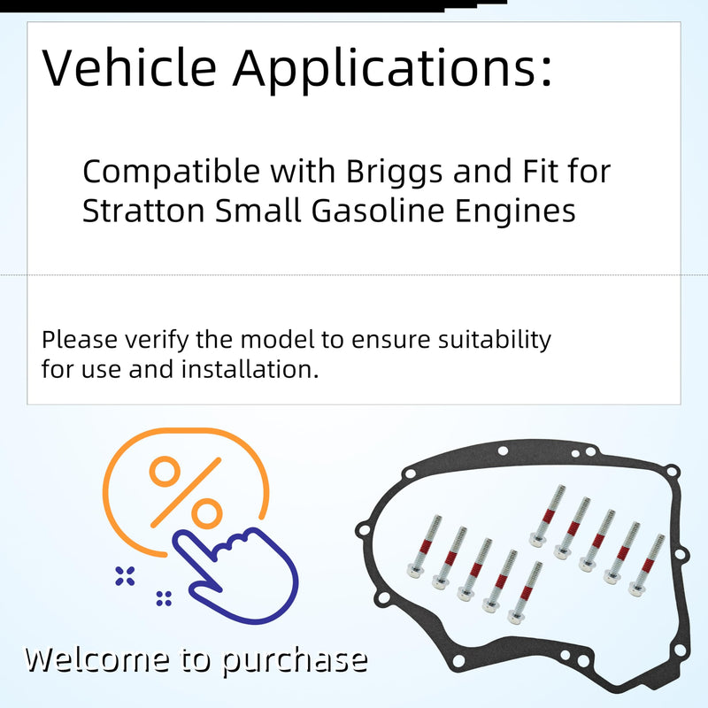 Crankcase Gasket Kit,594195 Compatible with Briggs and Fit for Stratton Small Gasoline Engines,with Mounting Bolts,Replacement 591911, 697227, 690945, 273488