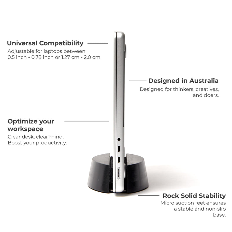 Nordik Vertical Laptop Stand - Black - Premium Laptop Dock and Holder for Home Office, Software Engineers - Space Saving Desk Dock for Mac Users and Laptop Users - Stable Non-Slip Wood Stand Midnight