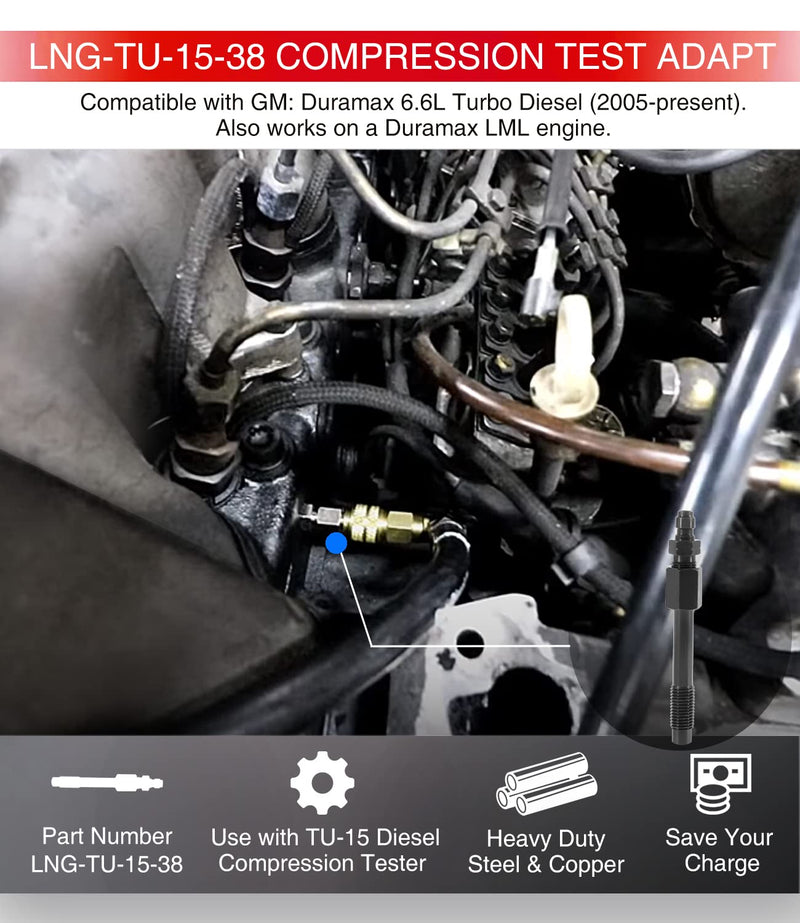 LNG-TU-15-38 Diesel Compression Test Adapt Adapter for Duramax, M10 x 1.25 mm