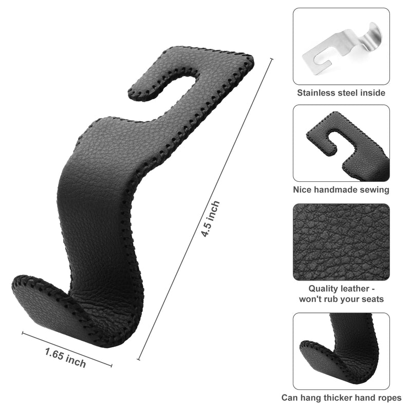 U-Shaped Car Leather Hooks – Car Purse Holder, Headrest Hooks for Car, Back Seat Organizer - Elevate Your Travel Experience!(Black) Black