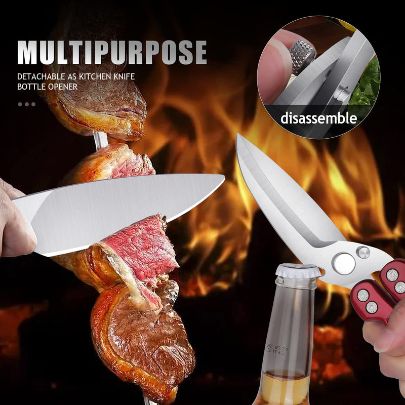 DRAGON RIOT Heavy Duty Poultry Shears - A Must Have Kitchen Shears for Chicken and Meat Cutting - Dishwasher Safe and Stainless Food Kitchen Scissors for Thanksgiving Burgundy