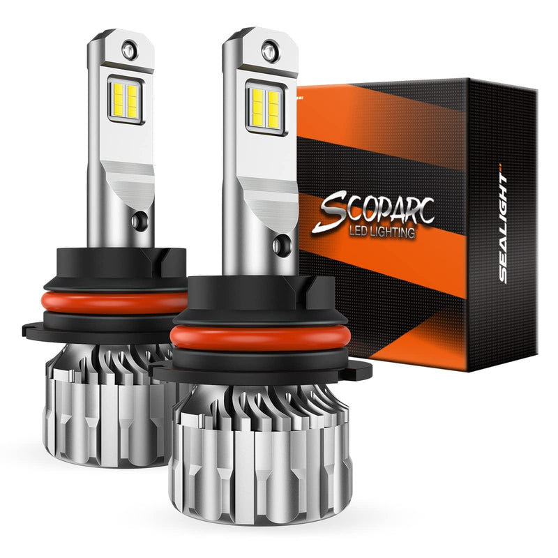SEALIGHT 9004/HB1 LED Bulbs Hi/Low Beam, 36,000LM 800% Super Brighter, 6500K Cool White, 1:1 Halogen Size with Fan, Plug and Play, Canbus Ready Fog Light Bulbs, Powersports Accessory, Pack of 2 S6 9004