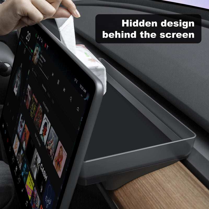 for Tesla Model Y Upgrade Behind Screen Storage Box Dashboard Hidden Organizer Tray Non-Slip Sunglass Card Holder for 2021-2023 Tesla Model 3 and 2021-2024 Model Y Accessories 2021-2023 Model3&2021-2024 ModelY(Upper)