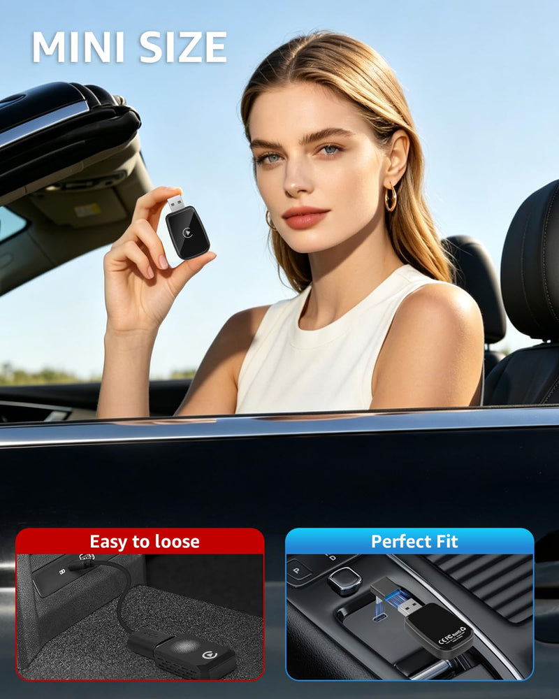 4 in 1 Wireless CarPlay Adapter Car Screen Mirroring Adapter for Apple iPhone& Android, Convert Wired CarPlay to Wireless, Stable Control & No Delay Latency, Plug and Play PureBlack
