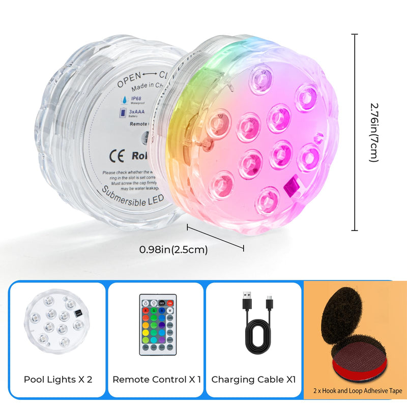 Seaponer Rechargeable Boat Lights - IPX8 Waterproof LED Lights with Remote, RGB Multi 25 Colors, for Deck Courtesy Interior Lights, Fishing Kayak Duck Jon Bass Boat, 2 Pack