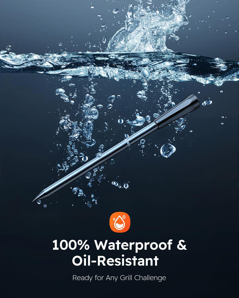 Smart Wireless Meat Thermometer with Ultra-Thin Probe, Digital Food Thermometer 0.5S Instant Read, 600FT Bluetooth Range Real-Time Monitoring & Smart Alerts for BBQ, Grill, Smoker, Oven, Air Fryer 1 Probe
