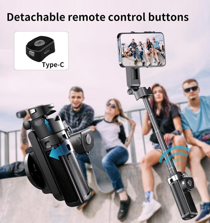 Magnetic Phone Tripod Stand, Portable Mini Selfie Stick for iPhone 16/15/14/13/12 & MagSafe, Aluminum Angle-Adjustable Foldable Strong Magnet Phone Holder, Travel Essentials, Included Metal Ring Iron Black