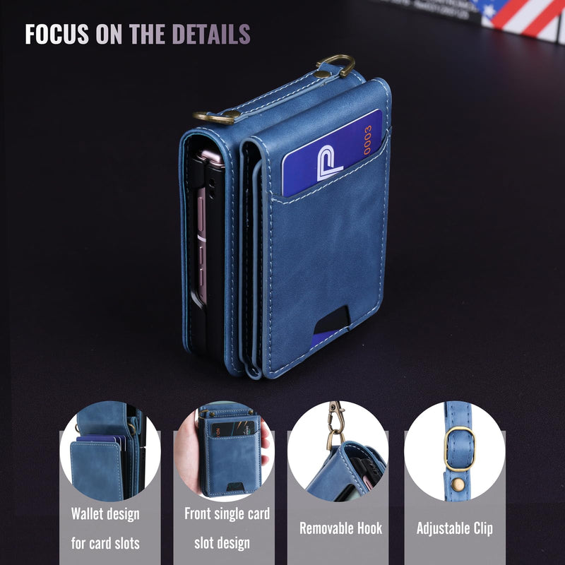 for Samsung Galaxy Z Flip 8 PU Leather Wallet Phone Case with Card Slots (Holds 5-7 Cards), Anti-Drop Protection, Wrist & Shoulder Strap Blue Galaxy Z Flip 8 5G
