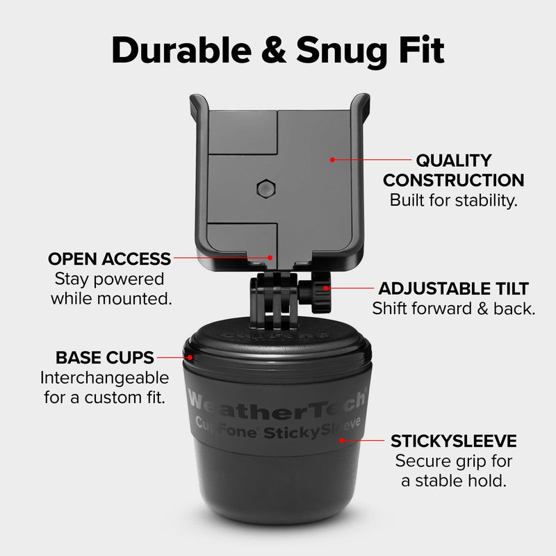 WeatherTech CupFone, Universal Cup Holder Phone Mount for Cars – Adjustable & Secure Fit with Open Access for Charging – Compatible with iPhone, Android - Black Regular