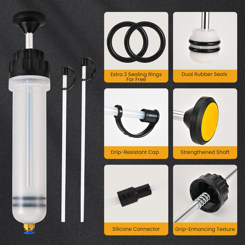 200CC Automotive Fluid Extractor Pump, Premium Manual Extraction & Fill Pump with 2 Hoses, Oil Syringe with Powerful Suction, Fluid Oil Change Evacuator 200 CC