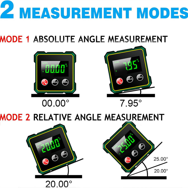 Digital Angle Finder with Electronic Laser Level,Inclinometer- 4-side Strong Magnetic Angle Gauge, Protractor,Finder Measuring Tool for Woodworking (Laser Level is Class II,Output<5mW)